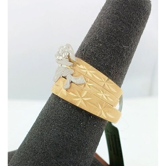 Genuine Diamond Trio-Wedding Set Rings 14k Gold - Picture 7 of 11